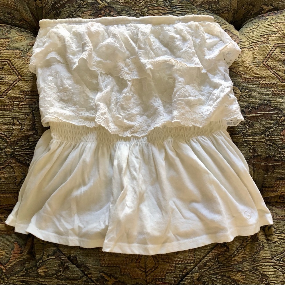 Gilly Hicks White Lace Strapless Knit Tube Top Peplum Waist Size Medium